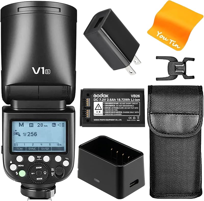 Godox V1-S TTL Vaku Sony Kamerákhoz - Kerek Fejű Vakuegység 2.4G 1/8000s HSS 76W Speedlite 2600mAh Li-Ion Akkumulátorral EU plug