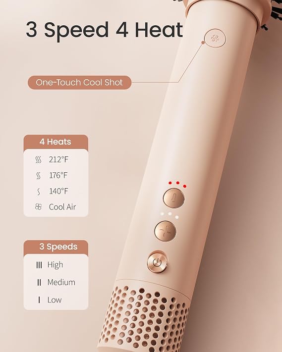 AIMIKE HyperFlow Blow Dryer Brush for Fine Hair, High-Speed Round Brush Hair Dryer with 42m/s Airflow, Volumizing Hot Air Styler for Natural Volume & Salon Blowout, Detachable Design, 2.1 Barrel