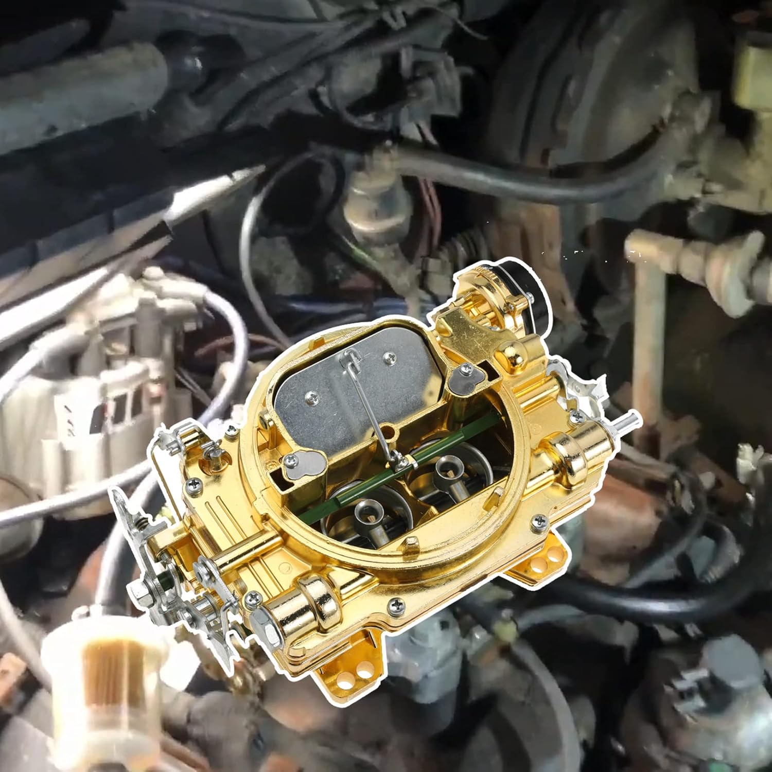 1406 Carburetor Performer 600 CFM AFB-Style 4 Barrel Square Bore Replacement for Corvette Silverado Mustang Mercury GMC with Electric Choke Air Valve Secondary（Gold）