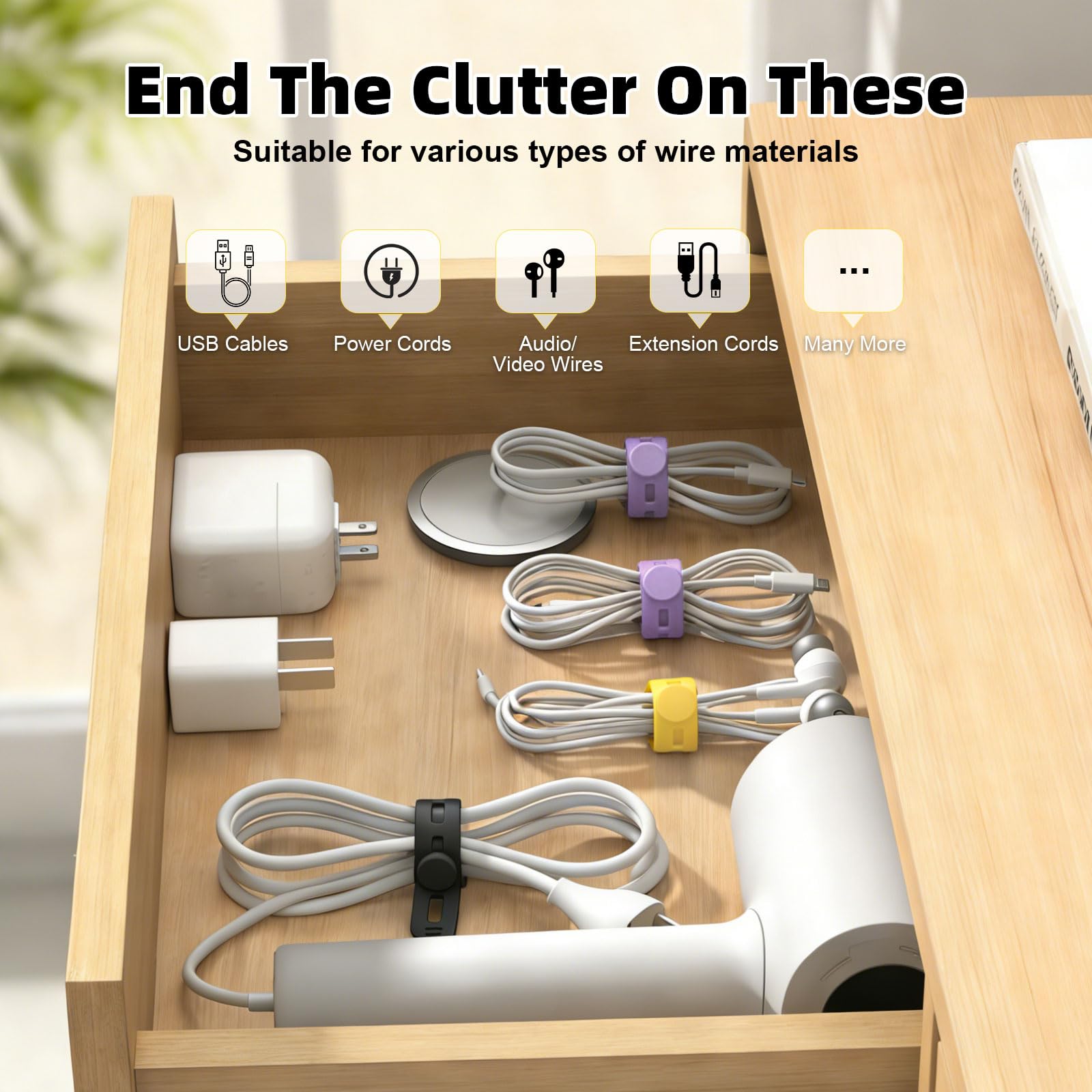 28Pcs Silicone Cable Ties Reusable, Multipurpose Cable Management Organizer, Adjustable Fastening Cable Straps with Locking Buckles, High Elasticity Cord Organizer, Travel Essentials(2 Sizes, 7Colors) - 2