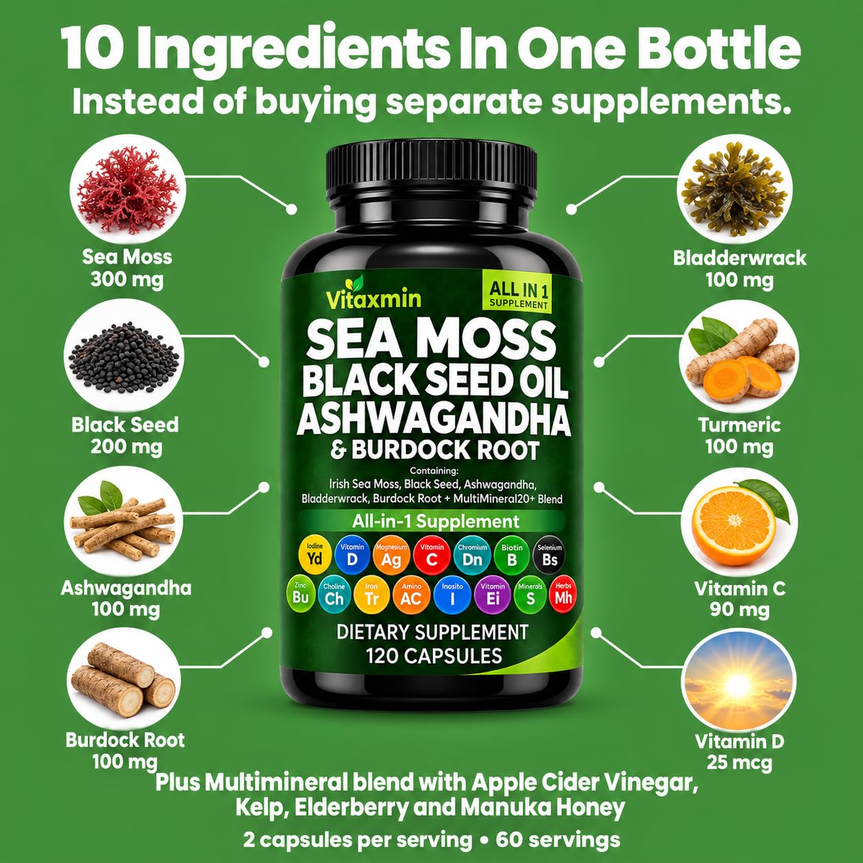 Sea Moss Herbal Blend Capsules with Black Seed Oil & Ashwagandha — Amazon image 4