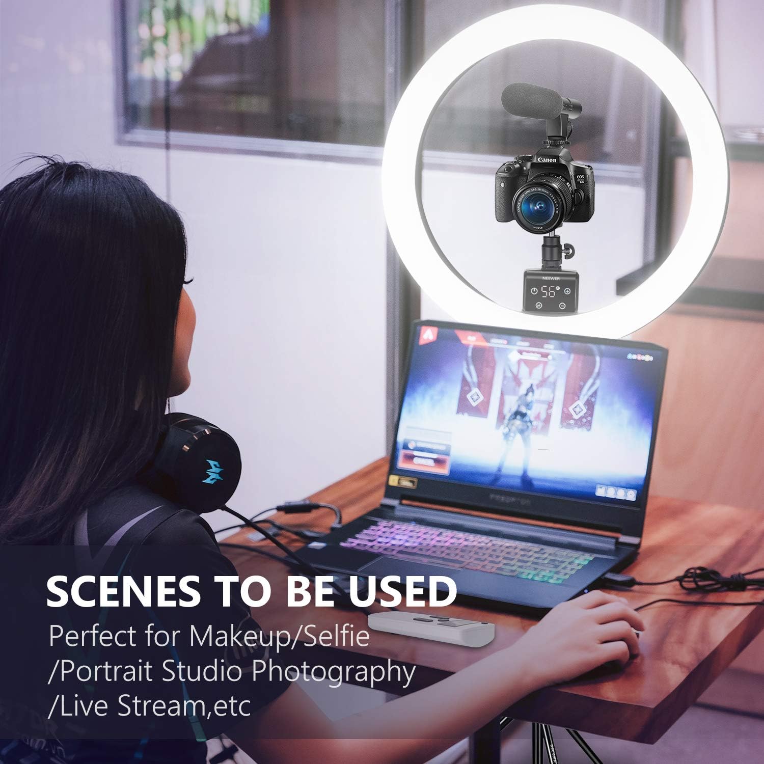 Neewer Advanced 18-inch LED Ring Light Support Manual Touch Control with LCD Screen, 2.4G Remote and Multiple Lights Control, 3200-5600K, Stand Included for Makeup YouTube Video Blogger Salon (Black) : Electronics