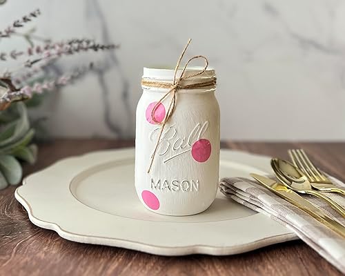 Vista 5 de Painted Mason Jar Centerpieces for Tables, Pint Mason Jars for Centerpieces, Small Mason Jar Pen Holder, Mason Jar Decor, Pint Size, Mason Jars for