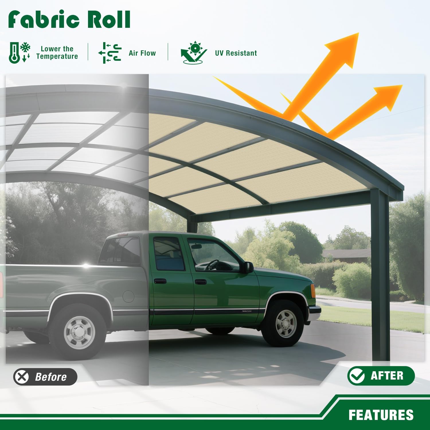 8'x1' Shade Cloth Sun Shade Fabric Roll Replaceable Canopy Pergola Cover UV Block Sunshade Sail Screen for Outdoor Patio Garden Gazebo Porch Deck, Beige