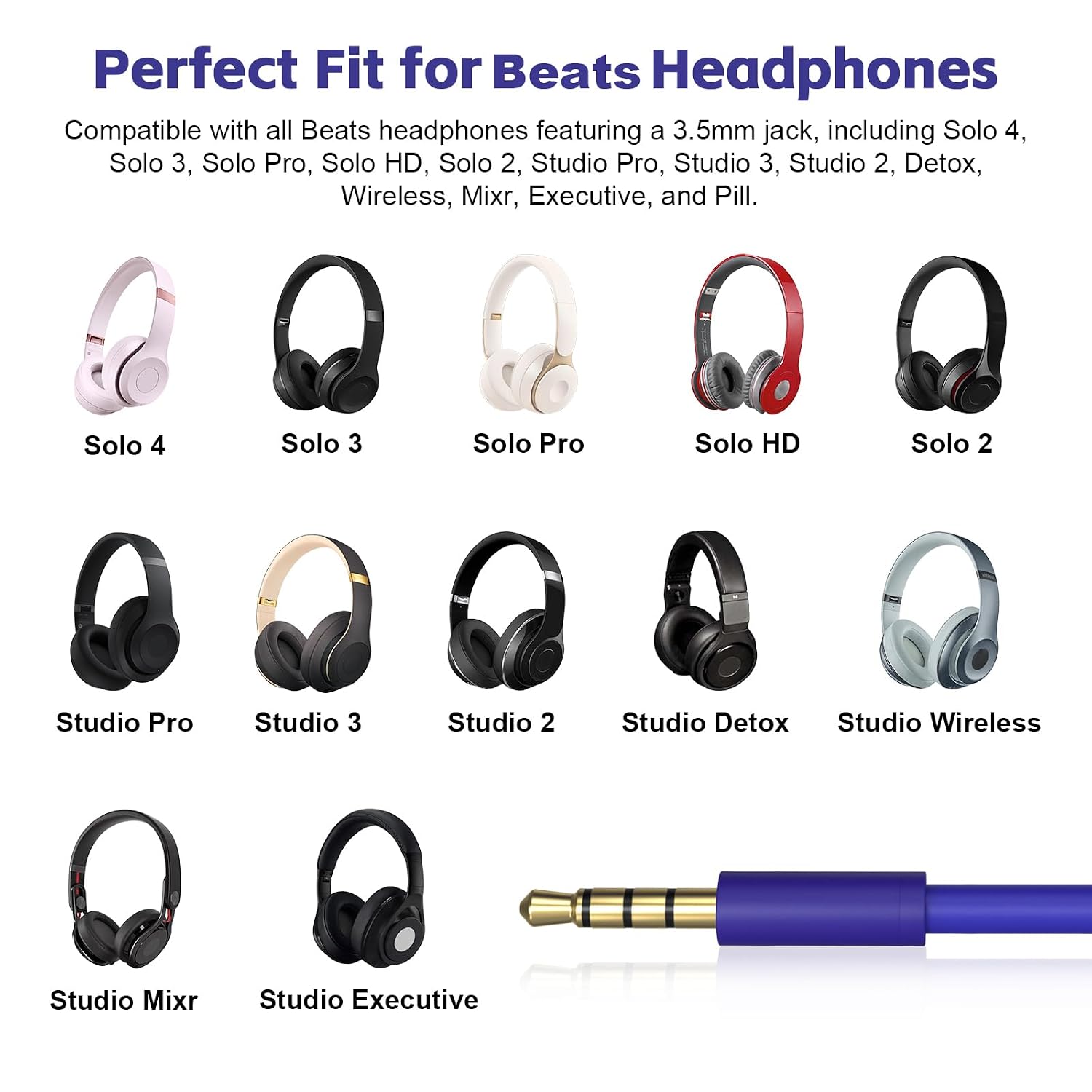 USB C Solo 4 Audio Cable, Solo 3 Replacement Audio Aux Cord with Inline Mic Control Compatible with Beats Studio Solo Pro Detox Mixr Executive Pill Headphones to iPhone 17/16 USB-C Devices (Blue) image 3