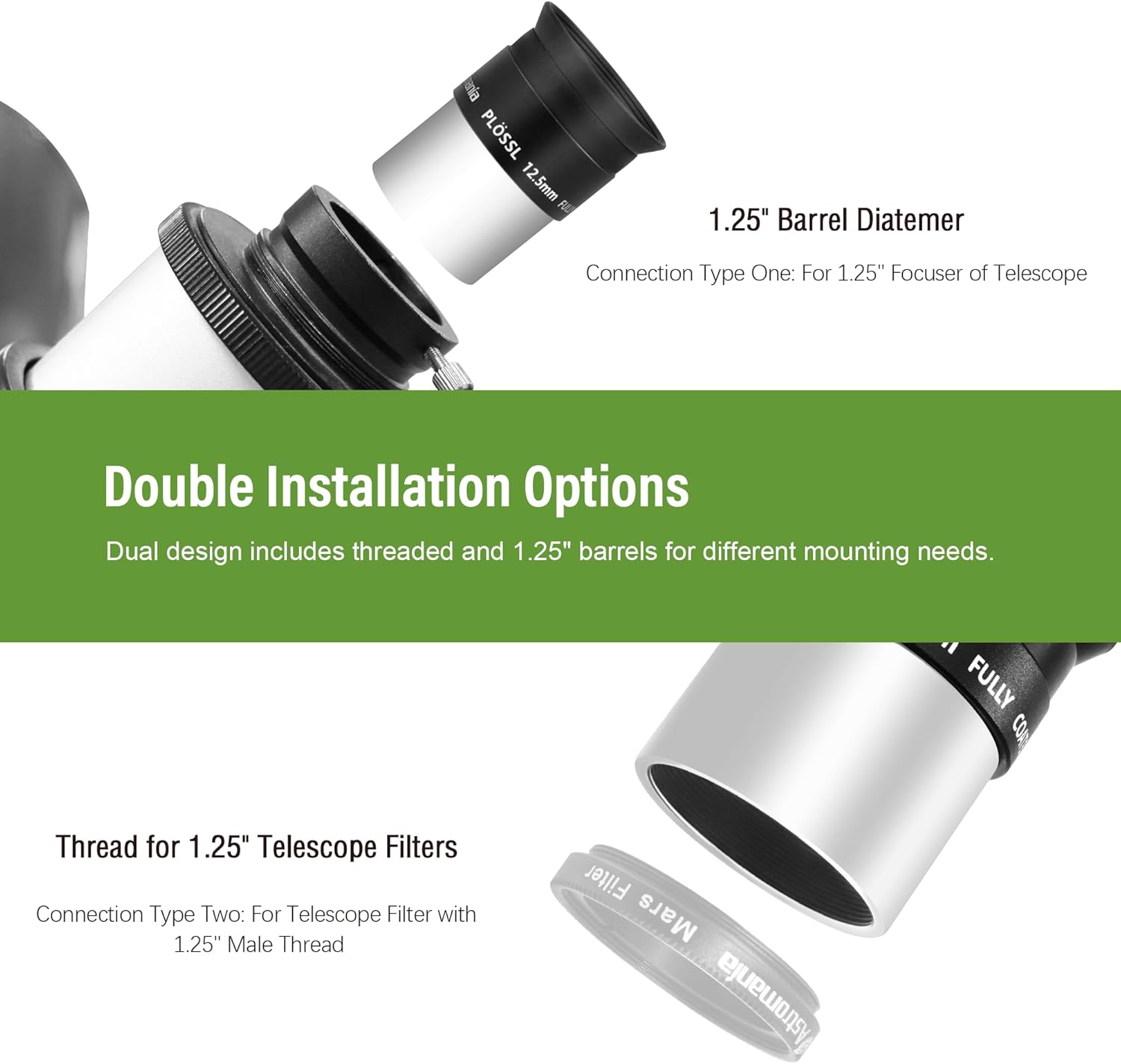 Astromania 12.5mm 1.25 Inch Plossl Telescope Eyepiece - Bundle with - 1.25" 90-Degree Erecting Prism