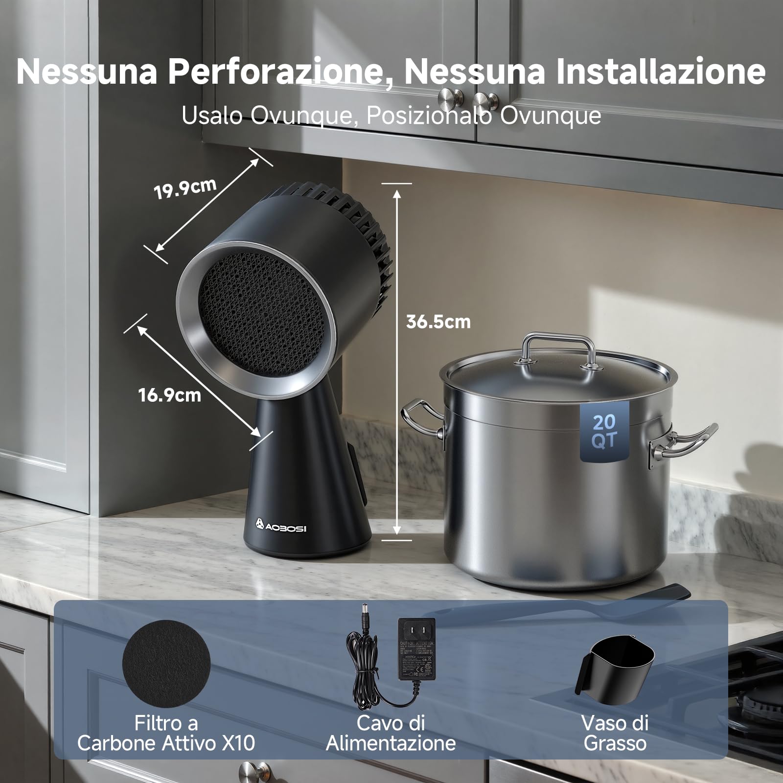 AAOBOSI Cappa Aspirante Portatil, Cappa Cucina con Ventola a 3 Velocità, con Filtro Sostituibile, Facile da Pulire, Cappa Portatile Cucina per Casa, Piccole Cucine, Camper, Barbecue Indoor, Hot Pot