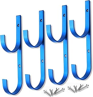 4 PCS Set Pool Pole Hangers Heavy Duty Blue Aluminium Holder Hooks with Screws Perfect Hooks for Swimming Pool,Telescopic Poles,Skimmers,Nets Brushes,Vacuum Hose,Garden Equipment Etc