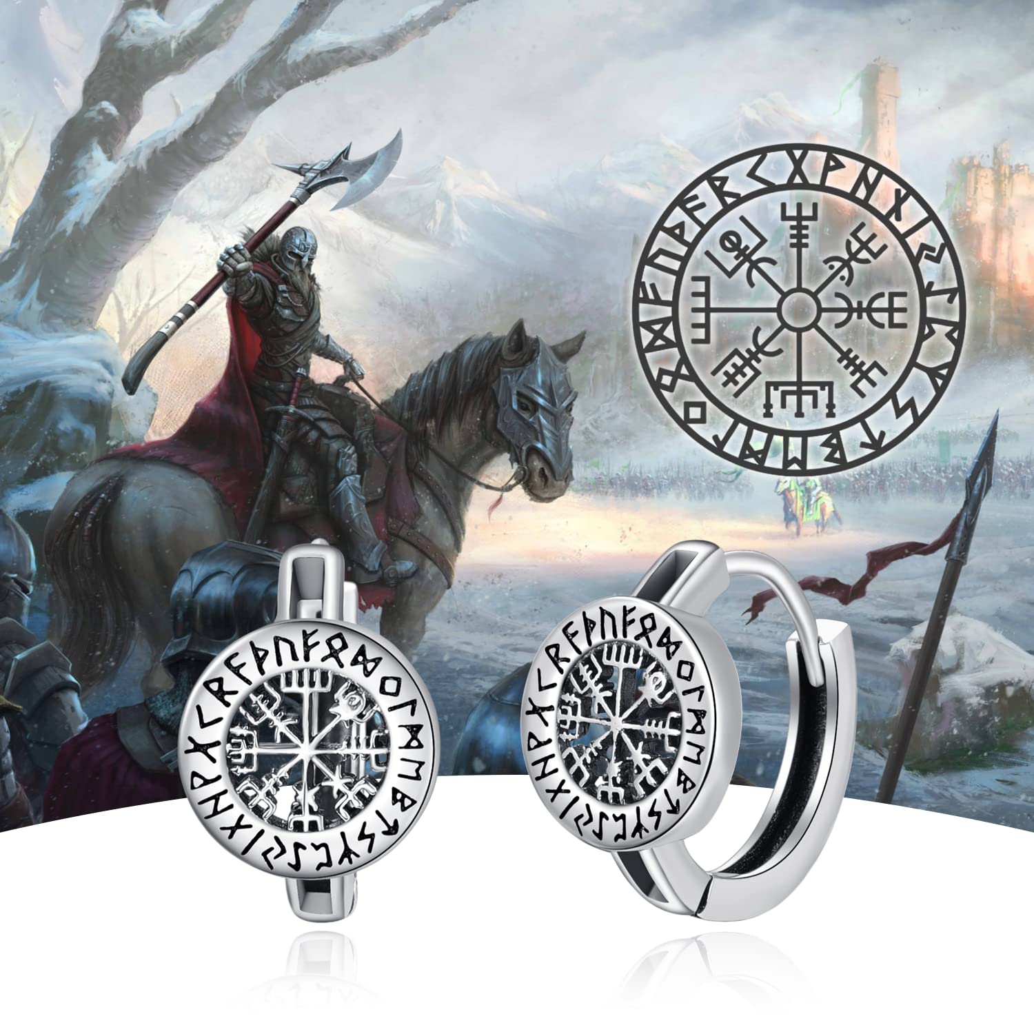 KINGWHYTE Wikinger Creolen 925 Sterling Silber Schwarz Creolen Vintage Gothic Punk Rock Creolen Schmuck Geschenke für Männer Frauen
