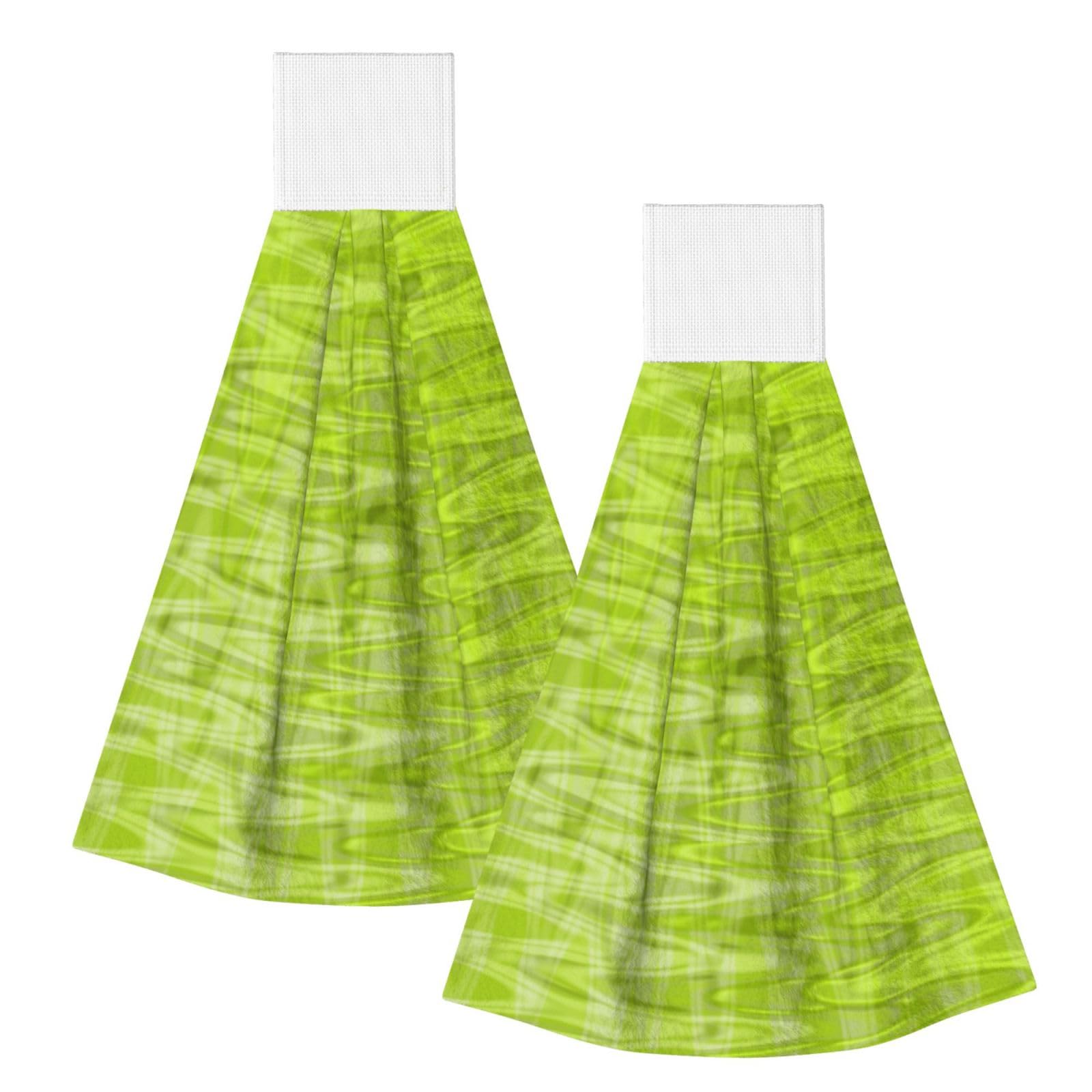 DOPKLNA Cool Lime Green Abstract Pattern, 2 Pcs Hanging Coral Fiber Hand Towels for Bathroom, Absorbent Kitchen Towels