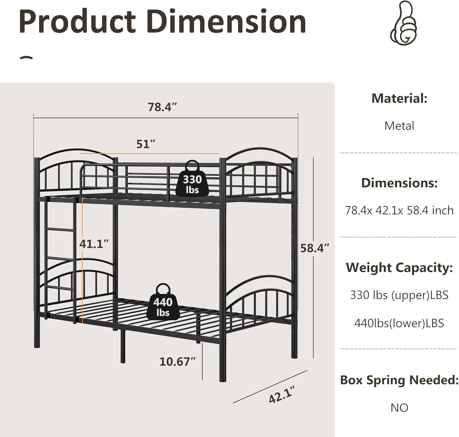 Alohappy Twin Over Twin Bunk Bed Frame, Convertible to 2 Separate Twin Beds, Metal Bed Frame with Removable Ladder & Guardrails, Space Saving Design (Black)
