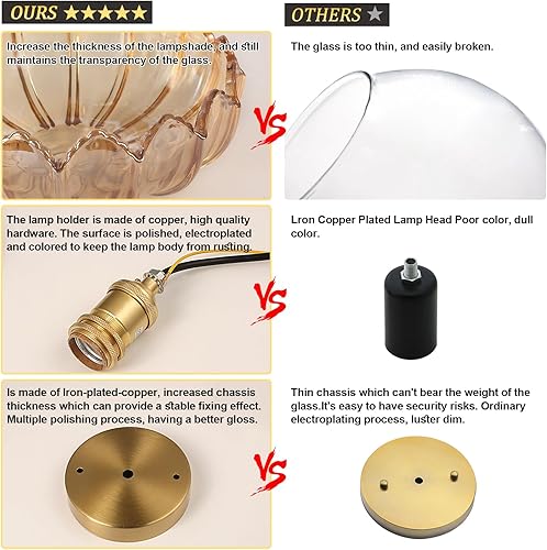 Miniatura 7 de Lámpara de techo semiempotrada, luces vintage de pasillo dorado con cristal de peonía ámbar, bombilla incluida, base de 4.72 pulgadas, lámpara de