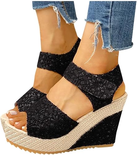 Miniatura 3 de Haokanba Sandalias de plataforma alta de cuña para mujer, gruesas para caminar, cómodas, de verano, tacones altos, alpargatas con hebilla y correa