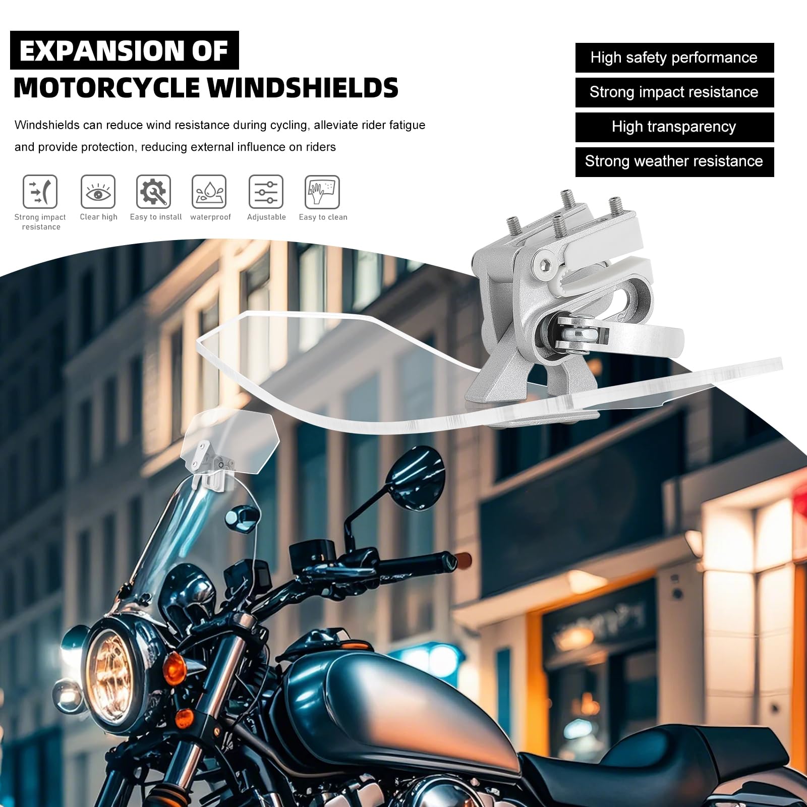 Universal-Windschutzscheibe Für Motorrad – 12,7–17,8 Cm, Schwarz, ABS-Kunststoff | Für Runde Scheinwerfer