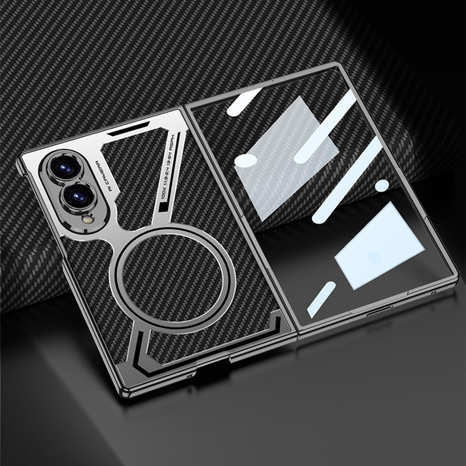 Custodia Magnetica For Samsung Galaxy Z Fold 8, Slim Luxury Business, Full Wrap, Custodia Protettiva For Obiettivo In Vetro Temperato Cover In Pelle Elettrolitica(Black)