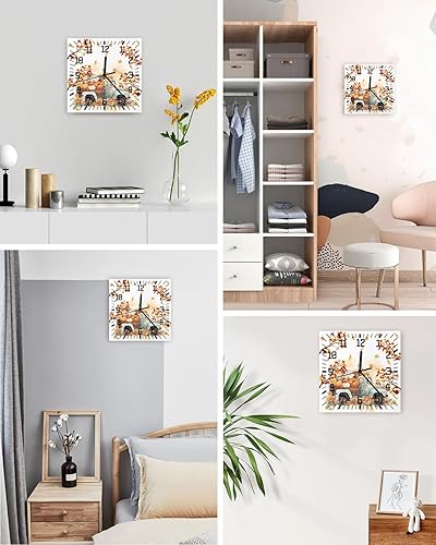 Miniatura 4 de Reloj de pared de madera de Acción de Gracias, silencioso, sin tictac, calabaza, camión, rama de otoño, hojas de arce, reloj de pared cuadrado,