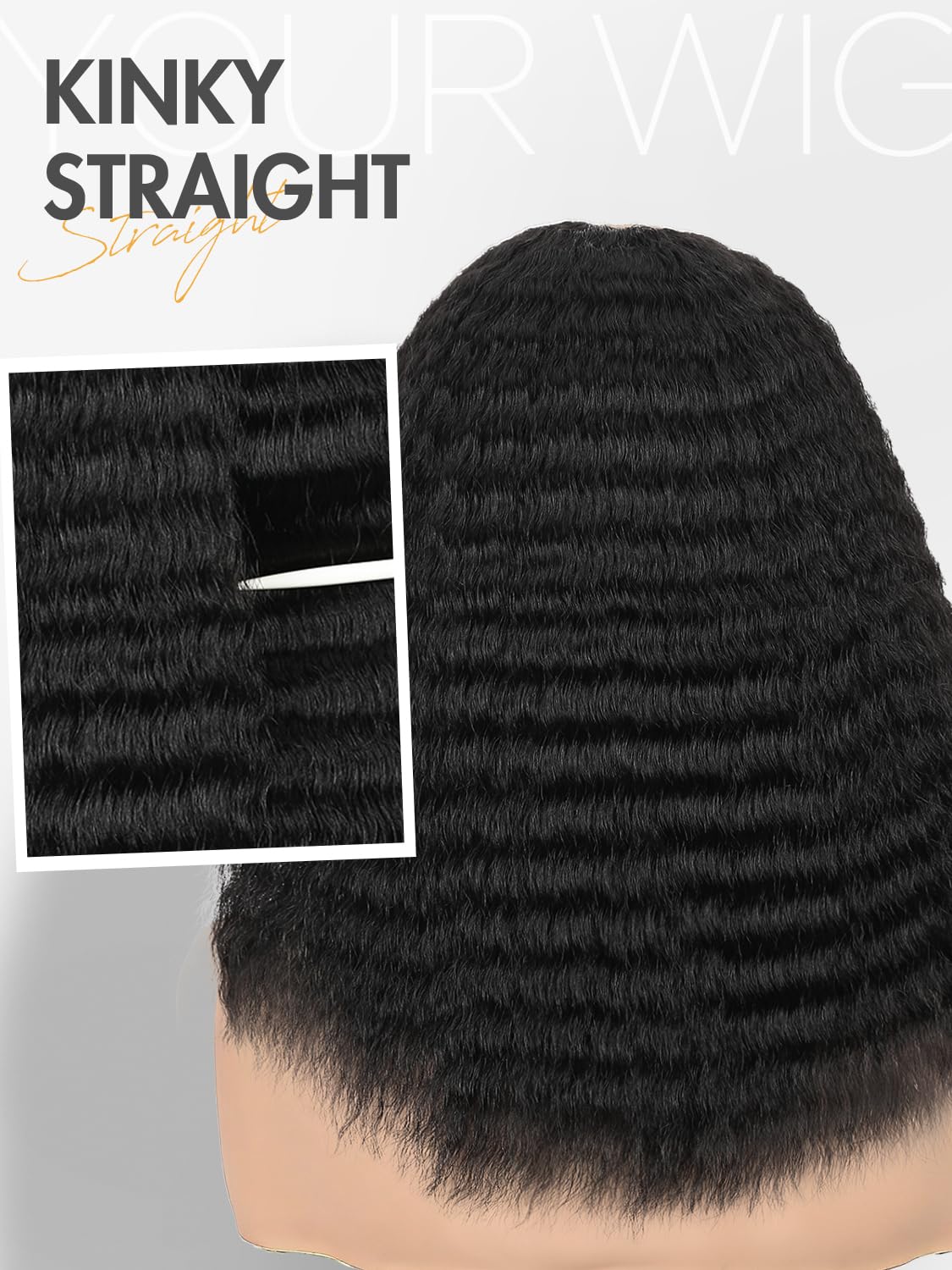 16 Inch Black V Part Half Kinky Straight Layered Wigs Density Upgrade Glueless Clip In Kinky U Part Wig for Women Daily Party Use