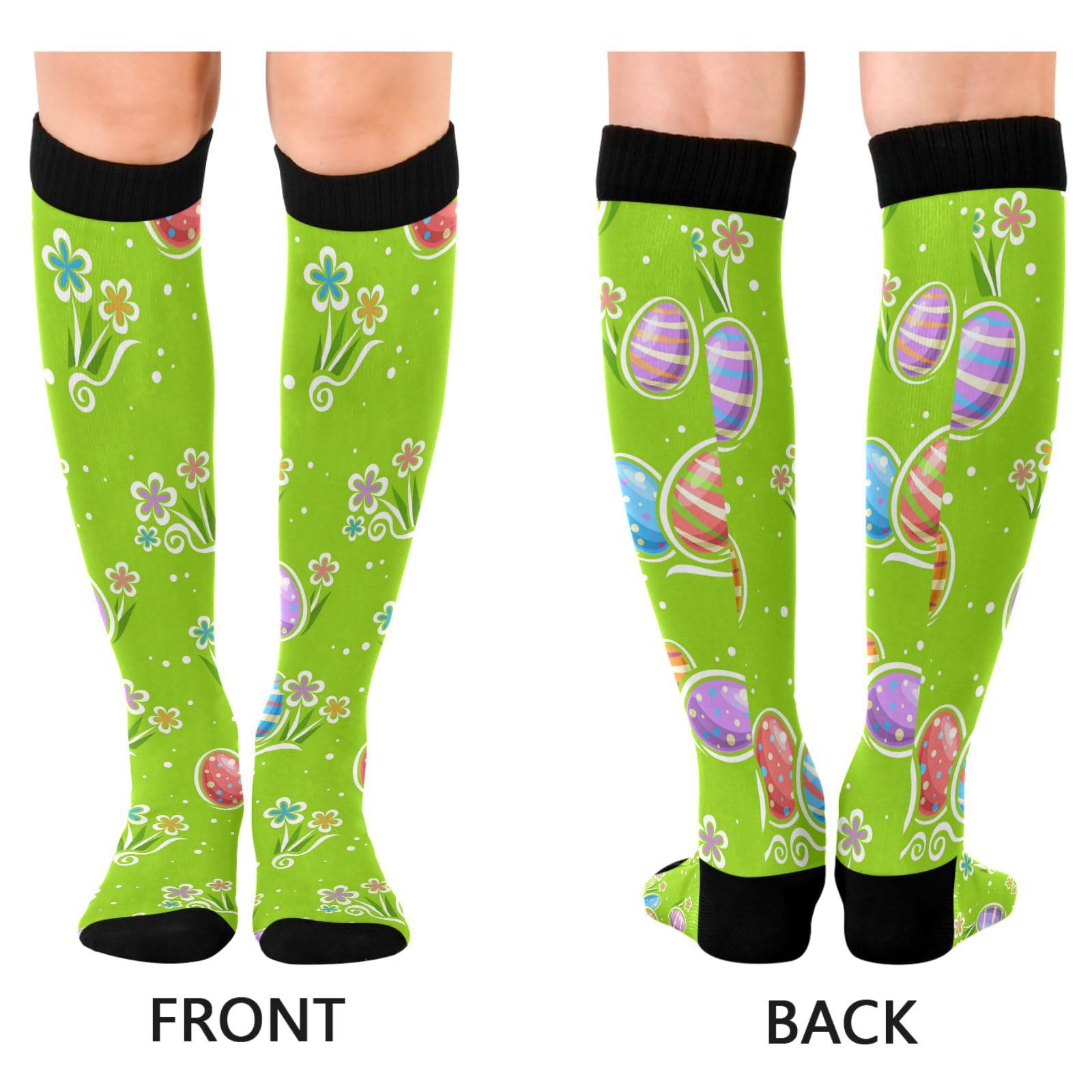 Dussdil Easter Egg Hunt Flowers Compression Socks for Women Men Christmas Circulation Long Knee Socks for Winter Warm Stockings Socks