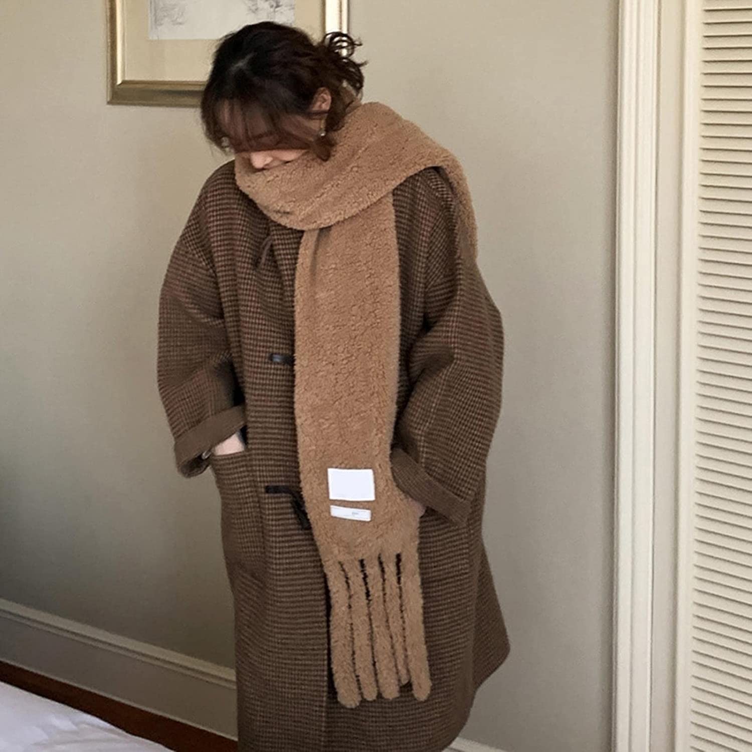 Sciarpa Scialle Sciarpa Invernale Da Donna All-Match Solid Student Nappa Peluche Ispessita Stola Elegante