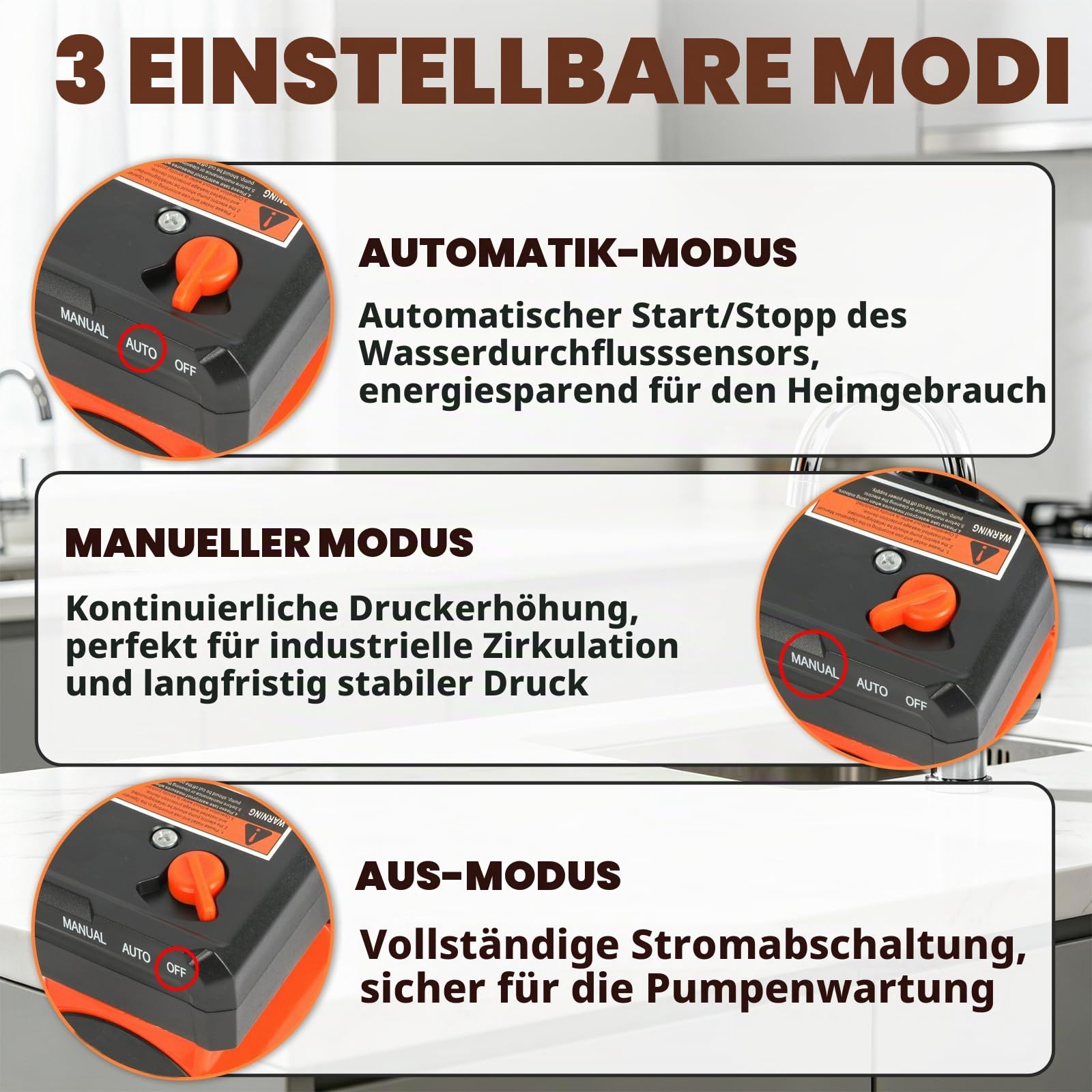Druckerhöhungspumpe für Haushalt Warmwasser 125W，9m Förderhöhe NPT3/4"