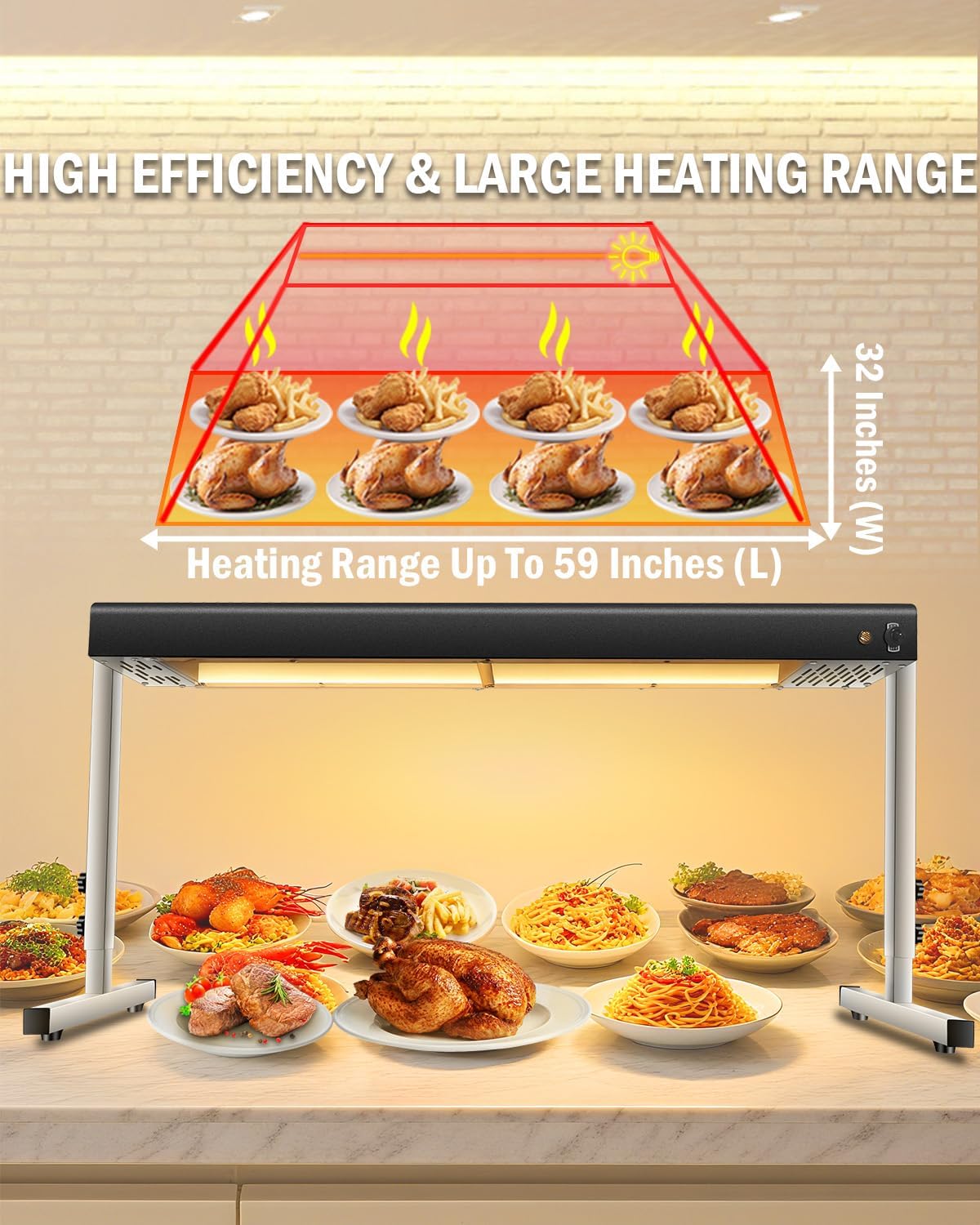36-Inch Heat Lamp for Food, 1300W Commercial Food Warmer Lamp Electric Buffet Warmers Overhead Stainless Steel Catering Heat Light for Restaurant Kitchen Parties, Black,Dual Use- Standing & Hanging