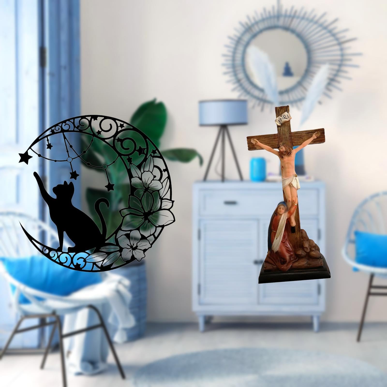 Enakshi® Metal Cat Wall Decor Metal Wall Art Black Cat Decor Wall Sculpture Holy Religious Catholic Sculpture Mother Mary Statue Bedroom Office|Home & Garden | Home Decor | Figurines-image-23