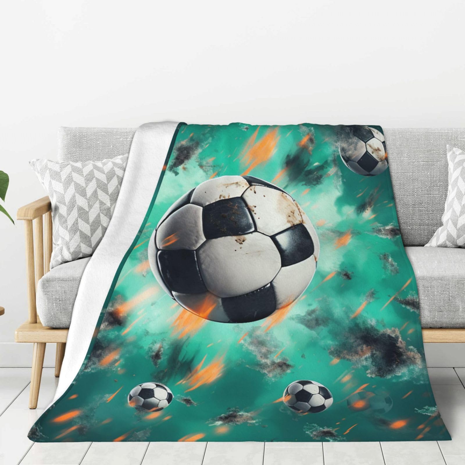Soccer Throw Blanket Plush Flannel Fleece Blanket, Soft Lightweight Cozy Blankets 80"X60" for Bed Couch Sofa Travel