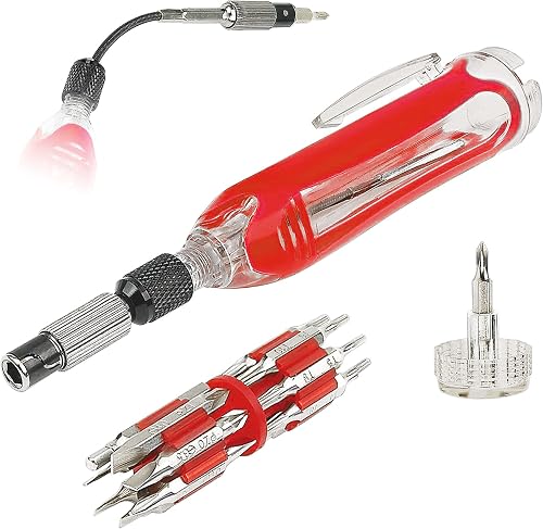 30-In-1 Flexible Extendable Precision Screwdriver, Flex Drive Shaft, Extends for Tight Spaces, Torx, Hex, Slotted Bits - Red 940506