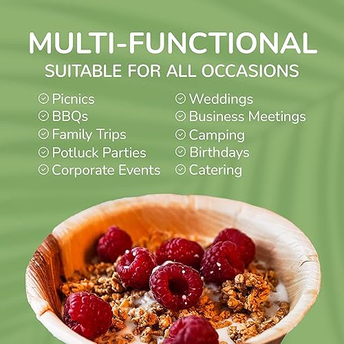 Miniatura 6 de TCC - Cuencos individuales de hoja de palma, redondos de 5.5 pulgadas, 200 piezas, estilo bambú y madera, biodegradable, de un solo uso, desechable,