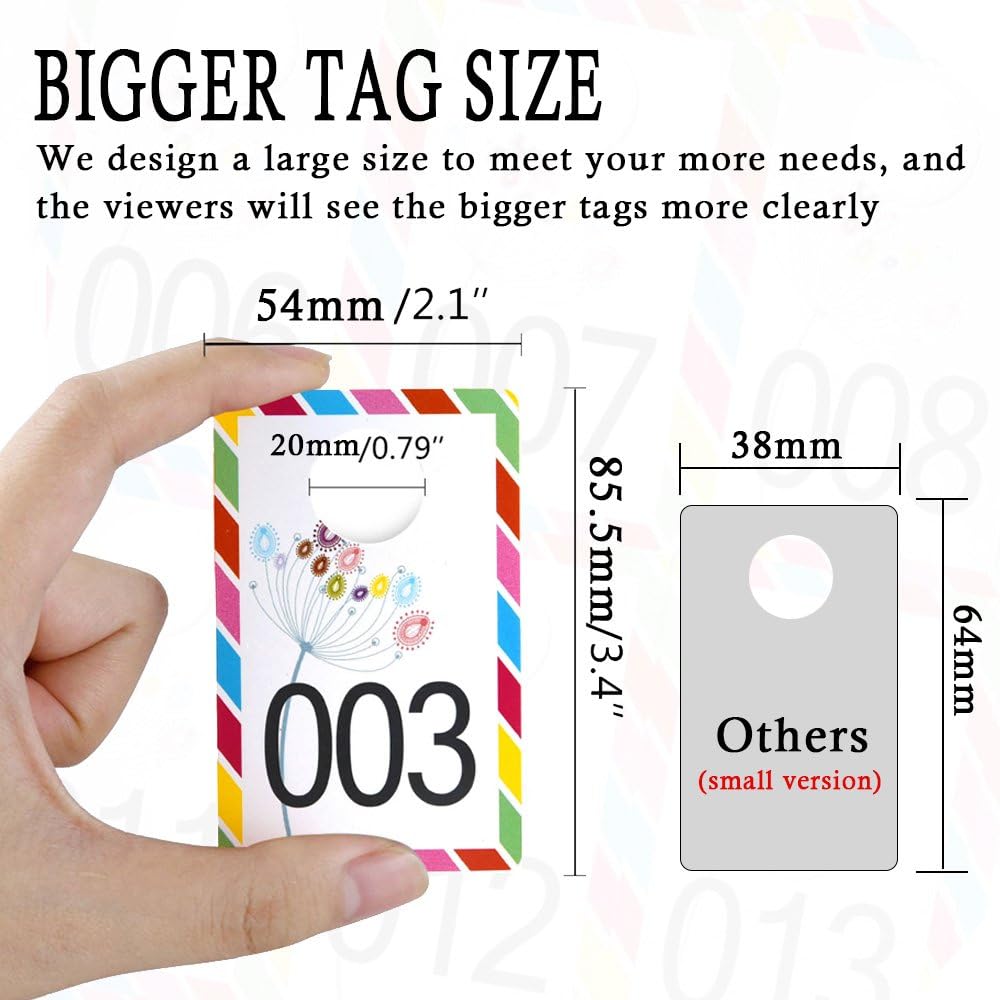 Kuuqa Large Size Version Live Sale Number Tags Plastic Check Number Cards Reusable Hanger Cards, Normal and Reverse Mirror Image Numbers 3.4 x 2.1 Inches (001-100)