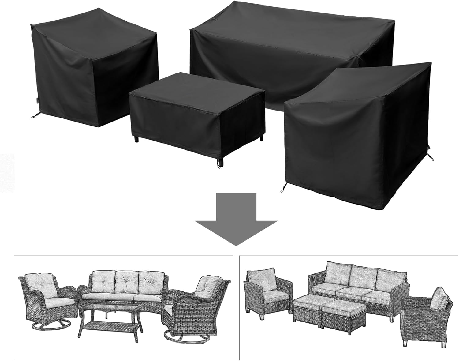 Patio Furniture Covers,Outdoor Furniture Cover Waterproof,Patio Furniture Set Covers for 4 Piece Outdoor Conversation Set,Patio Covers Set-XX-Large (Black)