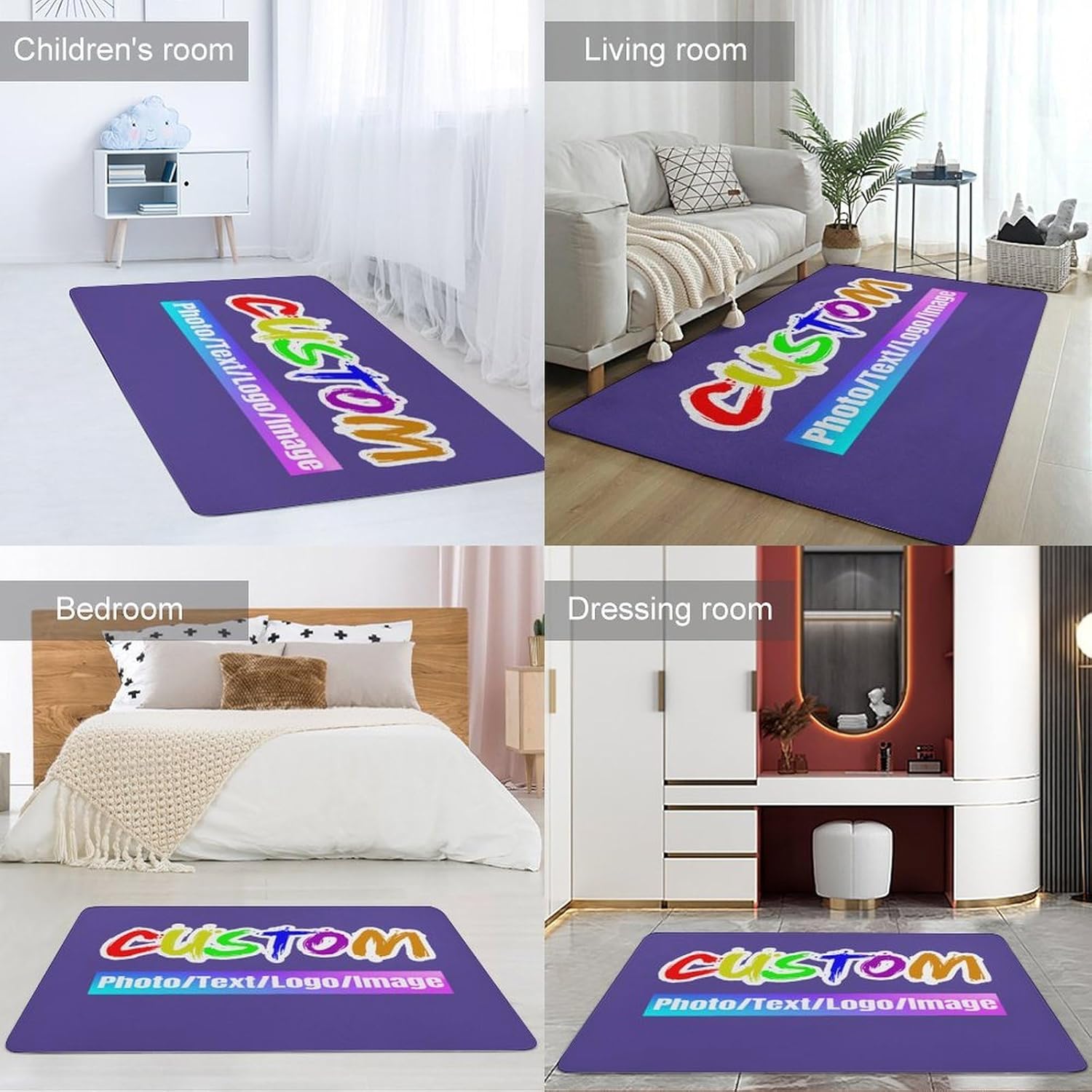 Custom Rug Personalized Area Carpet with Your Logo Image Text Photo,Anti Slip Washable Door Mat Decorative for Bedroom Living Room Office Garden 40x60 inch Lilac