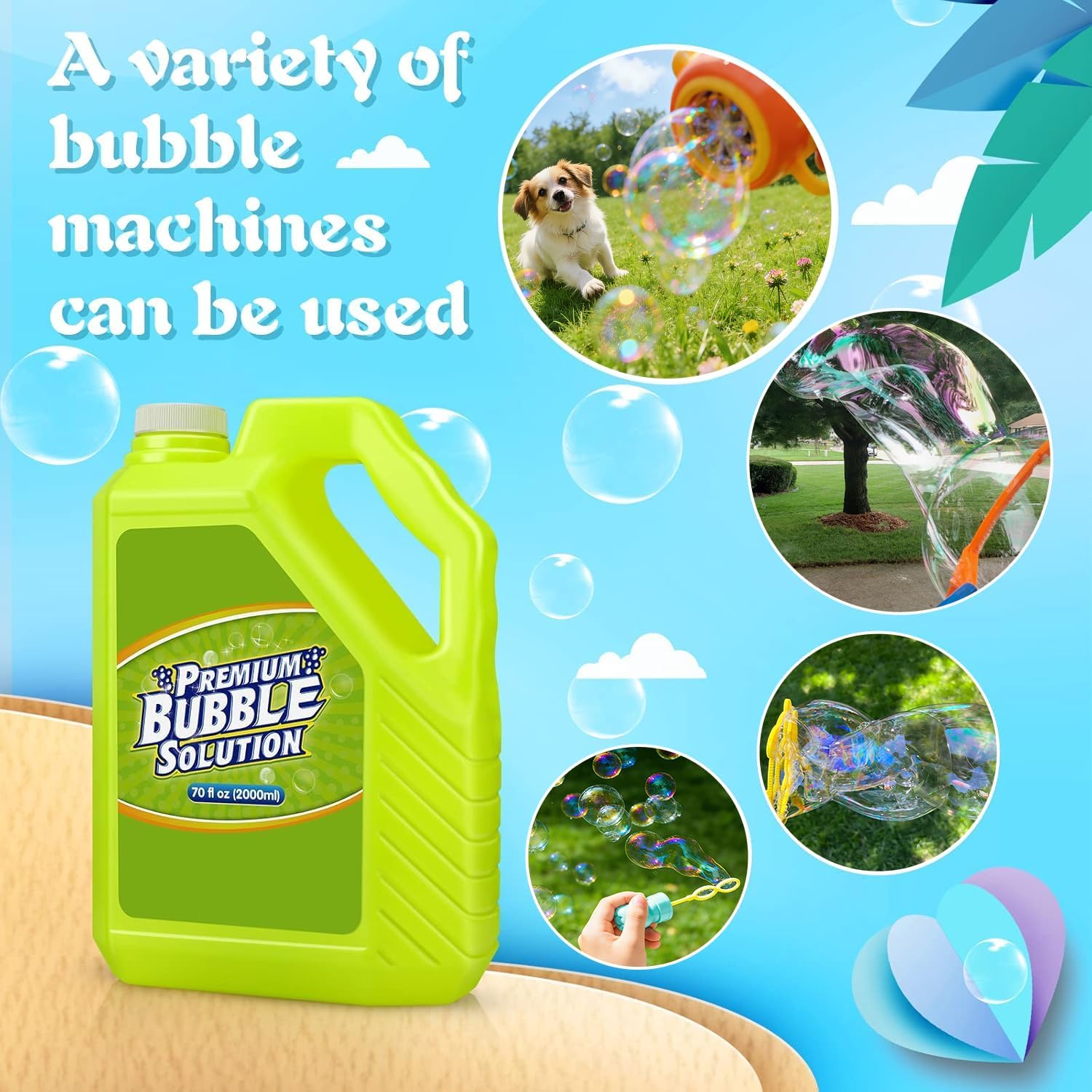 Bubble Solution Refill - 70 OZ Premium Bubbles Refill for Bubble Machine, Wand, Gun, Blower at Easter, Valentine Bubbles Party Favors - Toy Bubbles for Kids Toddlers Boys Girls
