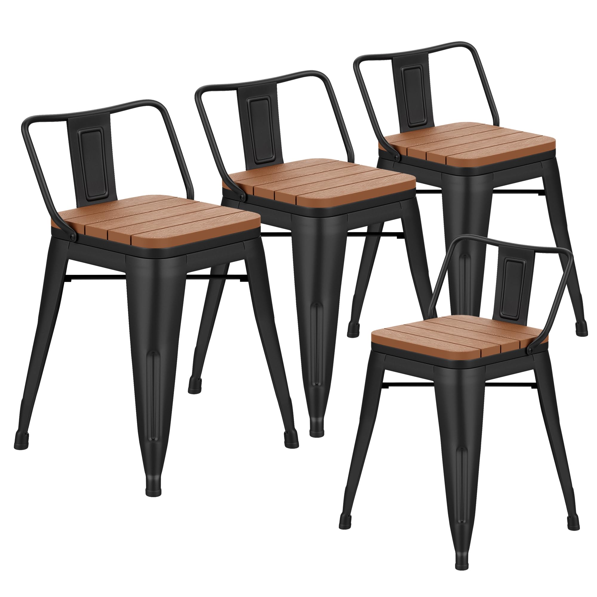 ALISH Outdoor Dining Chairs Set of 4, 18 Inch Bar Stools with Low Back Farmhouse Metal Dining Room Chairs for Indoor Outdoor