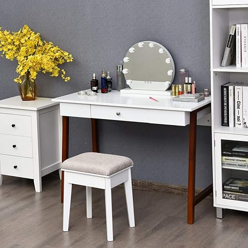 Miniatura 2 de Tangkula Escritorio blanco para computadora con cajón de almacenamiento, mesa de tocador de maquillaje, escritorio de estudio para oficina en casa,