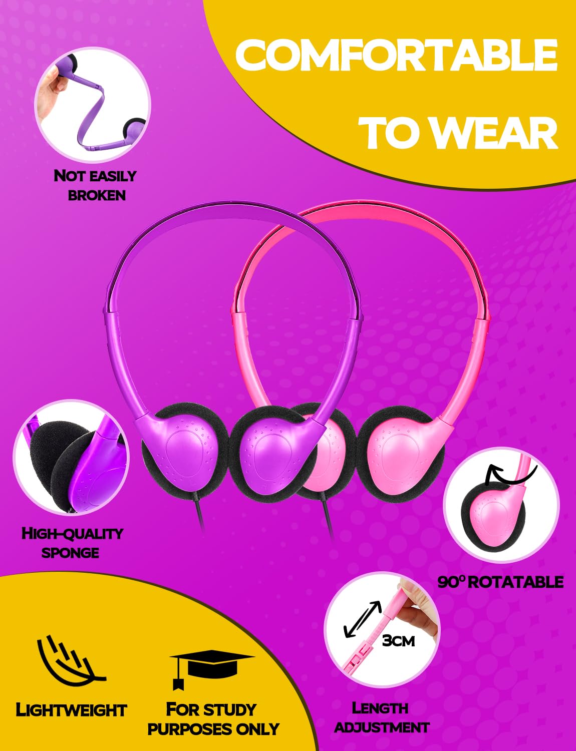 Paquete de 32 auriculares de aula a granel para niños, juego de auriculares para estudiantes, adolescentes, niños y adultos, conector jack de 3.5 mm, multicolor