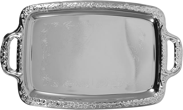 Cabilock Elegant Rectangular Silver Tray Mirrored Tray for Whiskey Decanter Candlesticks Vanity Perfume Tray and Snack Bread Breakfast Fruit Serving Tray Dish