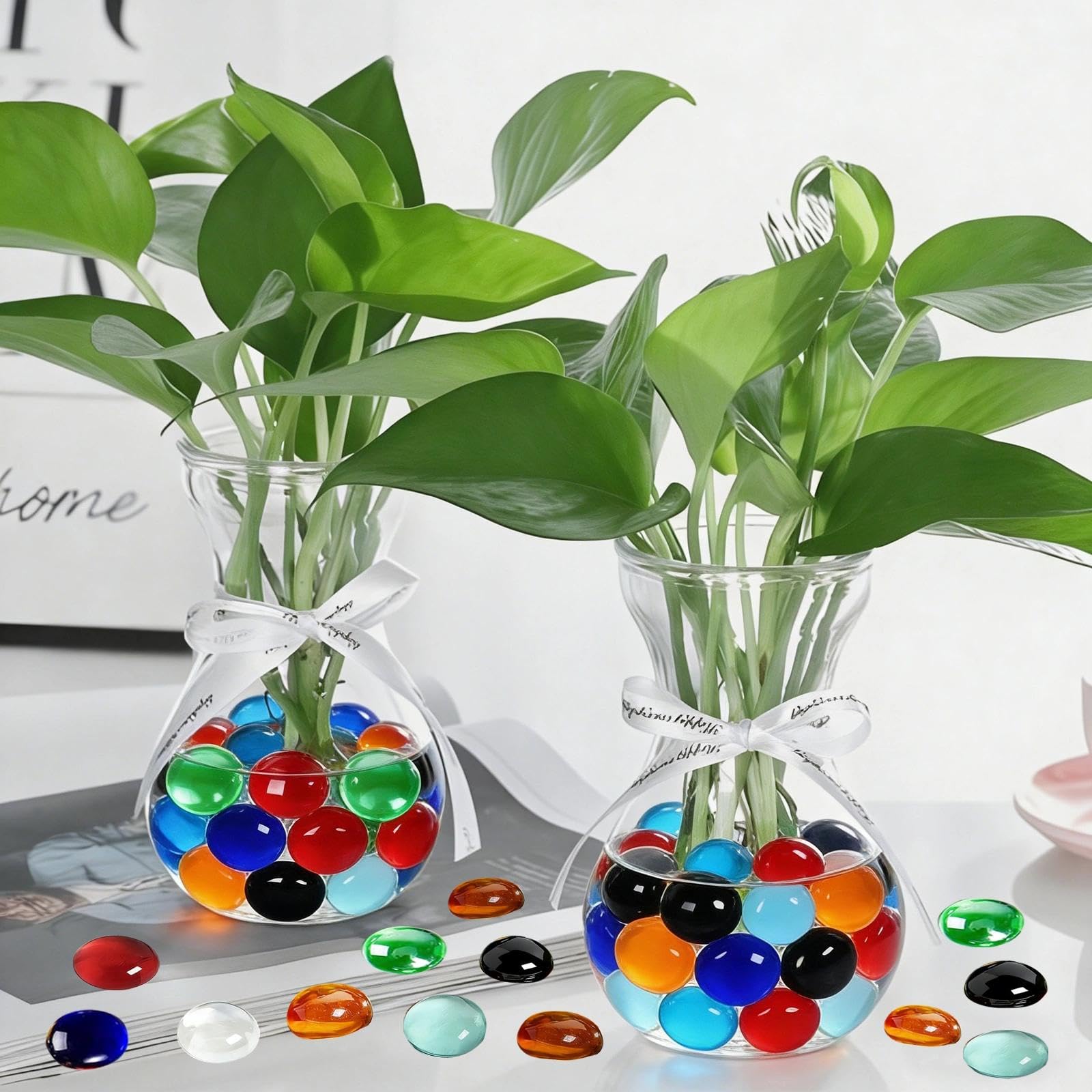1600 g Billes Plates, Galets de Verre Bleu Billes de Verre Plat 17-19 mm, Perles de Verre pour Vases Galets Décoratifs pour DIY Vases Aquariums Pots de Fleurs(env. 350 pcs)