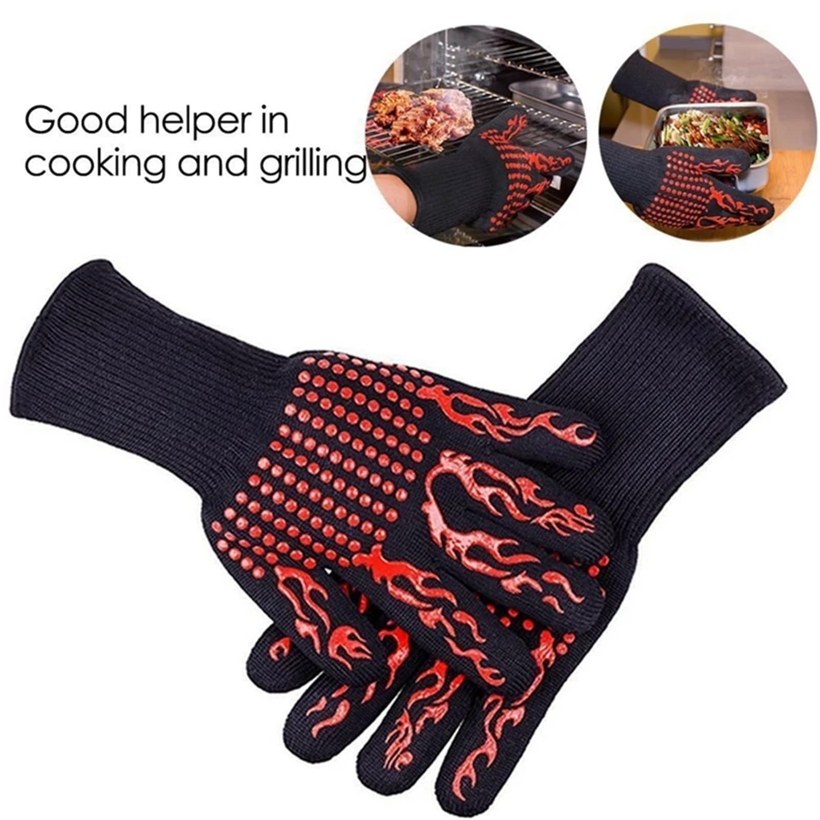 Guantes ignífugos de Cocina, Guantes Silicona Gruesos Resistentes al Calor for Barbacoa, Manoplas for Parrilla, for Lavar Platos, Hornear, Horno, for Asar para Barbacoa(1Pair Black Dot)