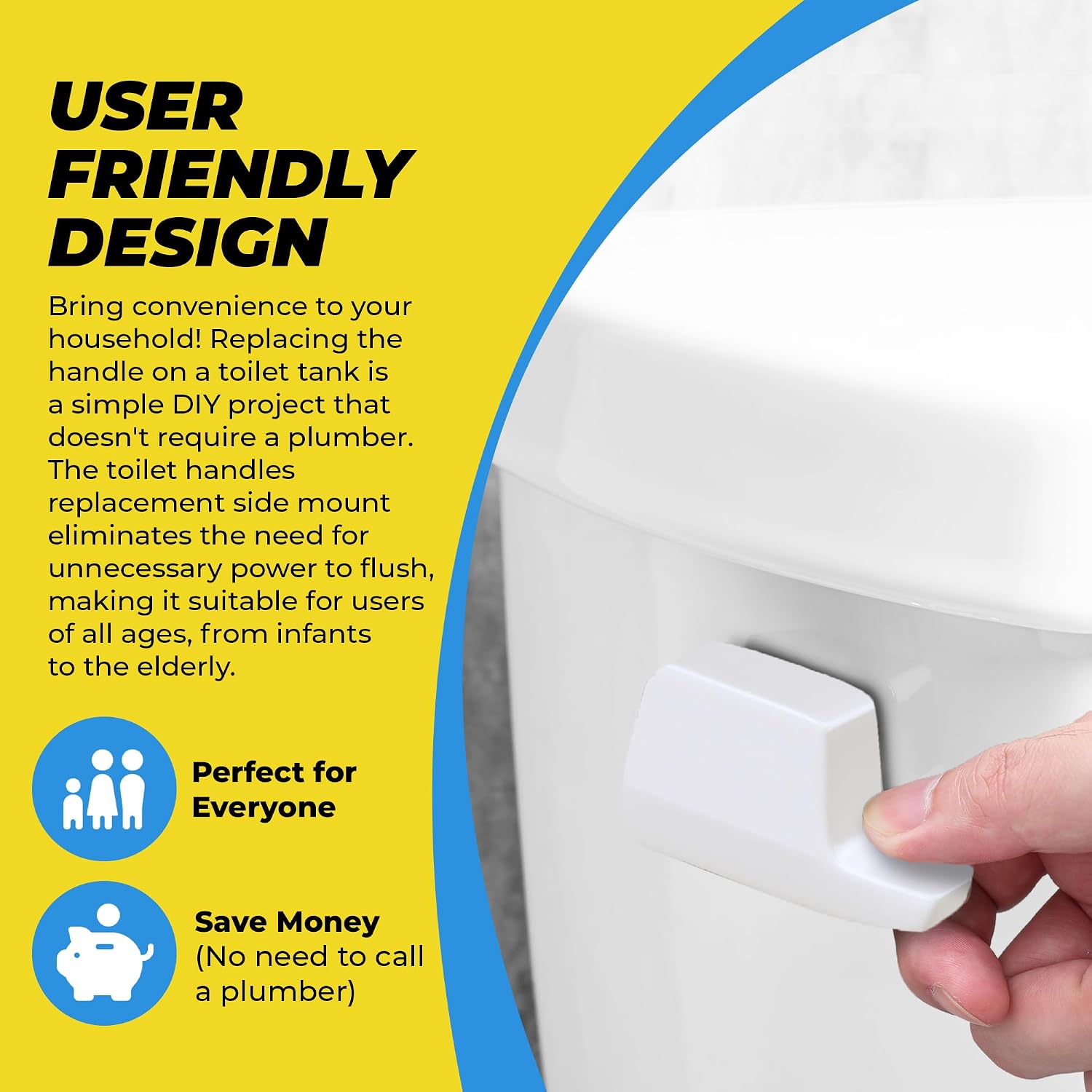 Qualihome Universal Side Mount Toilet Handle Tank Flush Lever - Modern Durable Toilet Bowl Handles Side Mount - Also Replaces Eljer Toilet Handle & THU004-CP Toto Toilet Handle Replacement (White) image 3