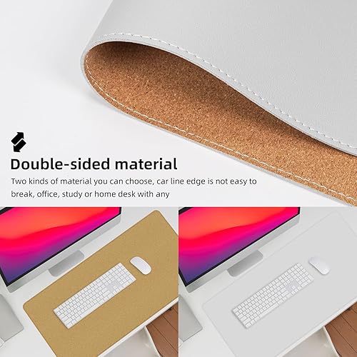 Vista 3 de Leather Desk Protector, 47in*23.7in Large Mat with Natural Cork & PU Leather, Mouse Pad, Non-Slip Office Mat, Waterproof Writing Pad for Office and