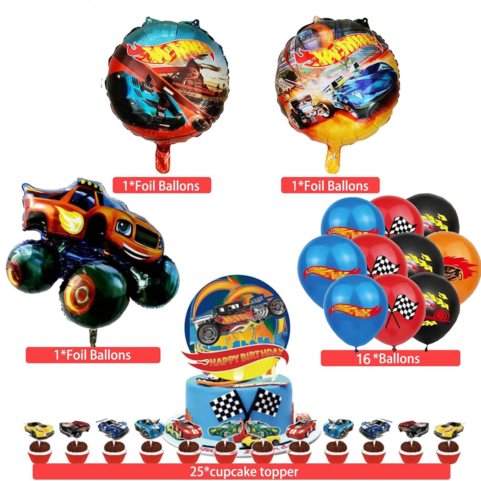 Palloncini Cars Rosa - Set Completo 93 Pezzi Per Festa Di Compleanno A Tema Cars Per Bambini Di 2 Anni: Stoviglie, Tovaglia, Striscione E Decorazioni - 2