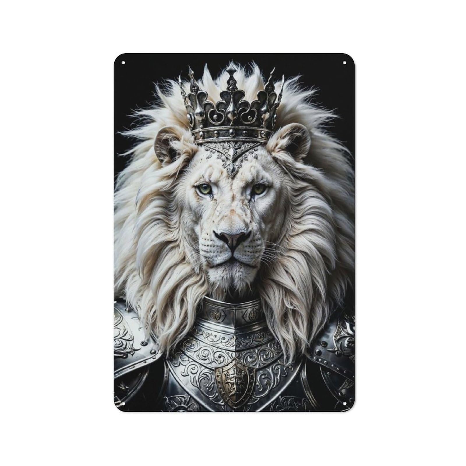 Vintage White Lion King Metal Wall Sign 30x20cm, Shed Wall Plaque for Garage, Workshop, Shed Or Utility Room