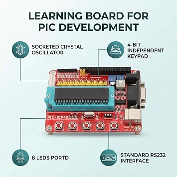 Learning Development Board, PIC16F877A Microcontroller Learning Board with RS232 Interface
