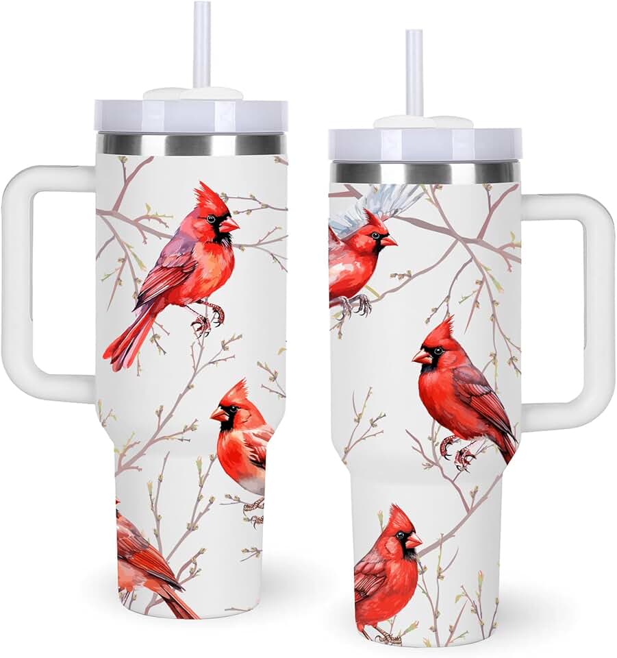 momocici 40oz Cardinal Tumbler with Handle Gifts for Women.Cardinals Lover Cups Tumbler Gifts for Women.40 oz Birthday Christmas Cardinals Cup Tumblers for cardinal lover.