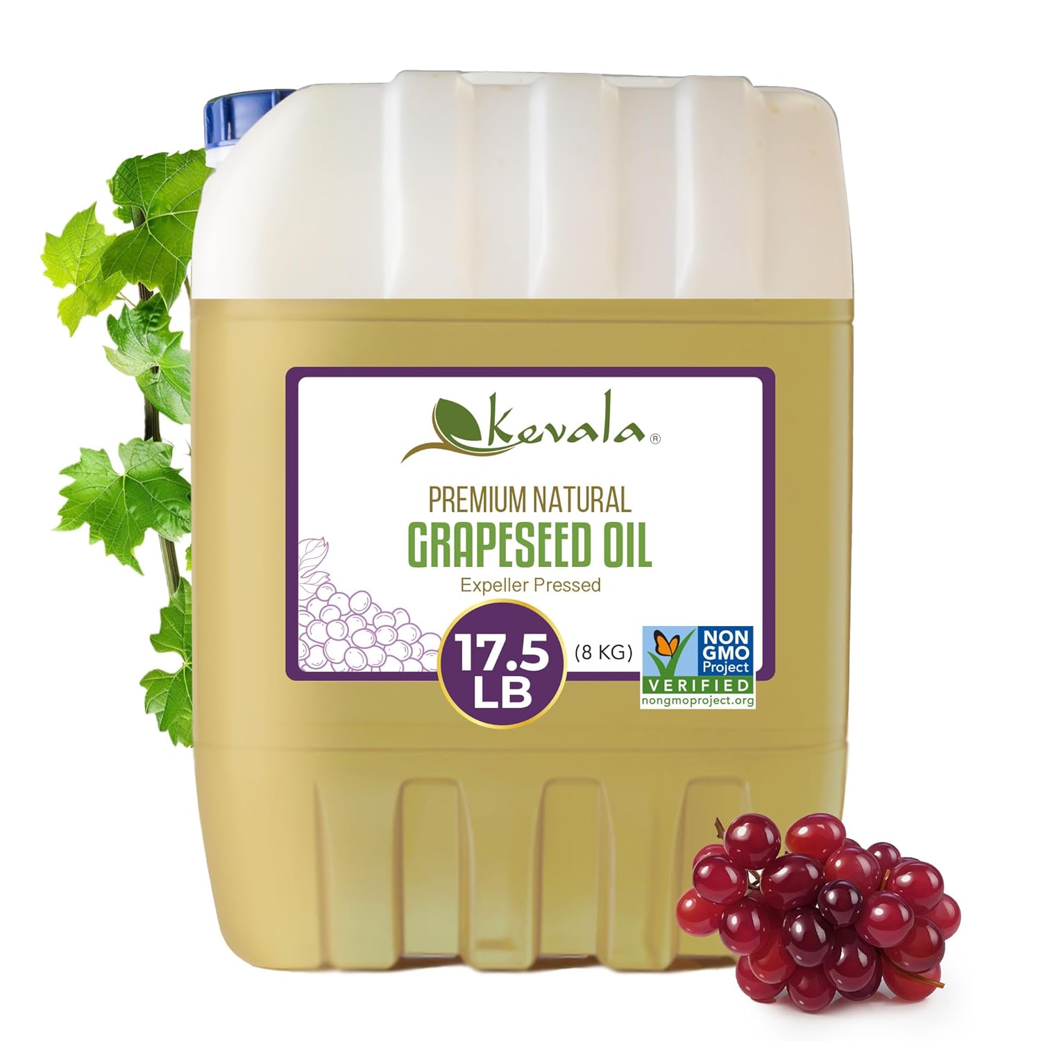 Kevala Grapeseed Oil - Made with a Premium Selection of Grapes, Great for Cooking and Baking, Enhances Freshness of Vegetables in Salads, Powerful Addition to Daily Skincare, Bulk Size 17.5 lb