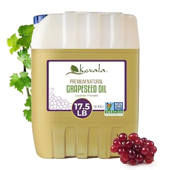Kevala Grapeseed Oil - Bulk Size 17.5 lb, Cooking and Hair Care Uses, Vegan | Made with a Premium Selection of Grapes, Enhances Freshness of Vegetables in Salads, Powerful Addition to Daily Skincare