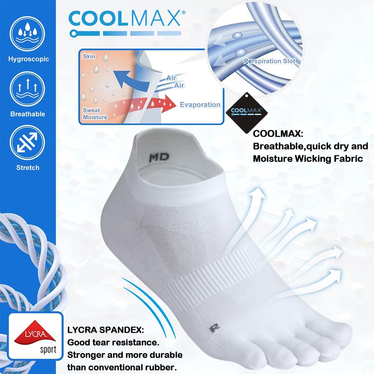 Meaiguo Toe Socks for Men Women Coolmax Ankle Five Finger Socks for Running Athletic Breathable Lightweight,3 Pairs - Image 3