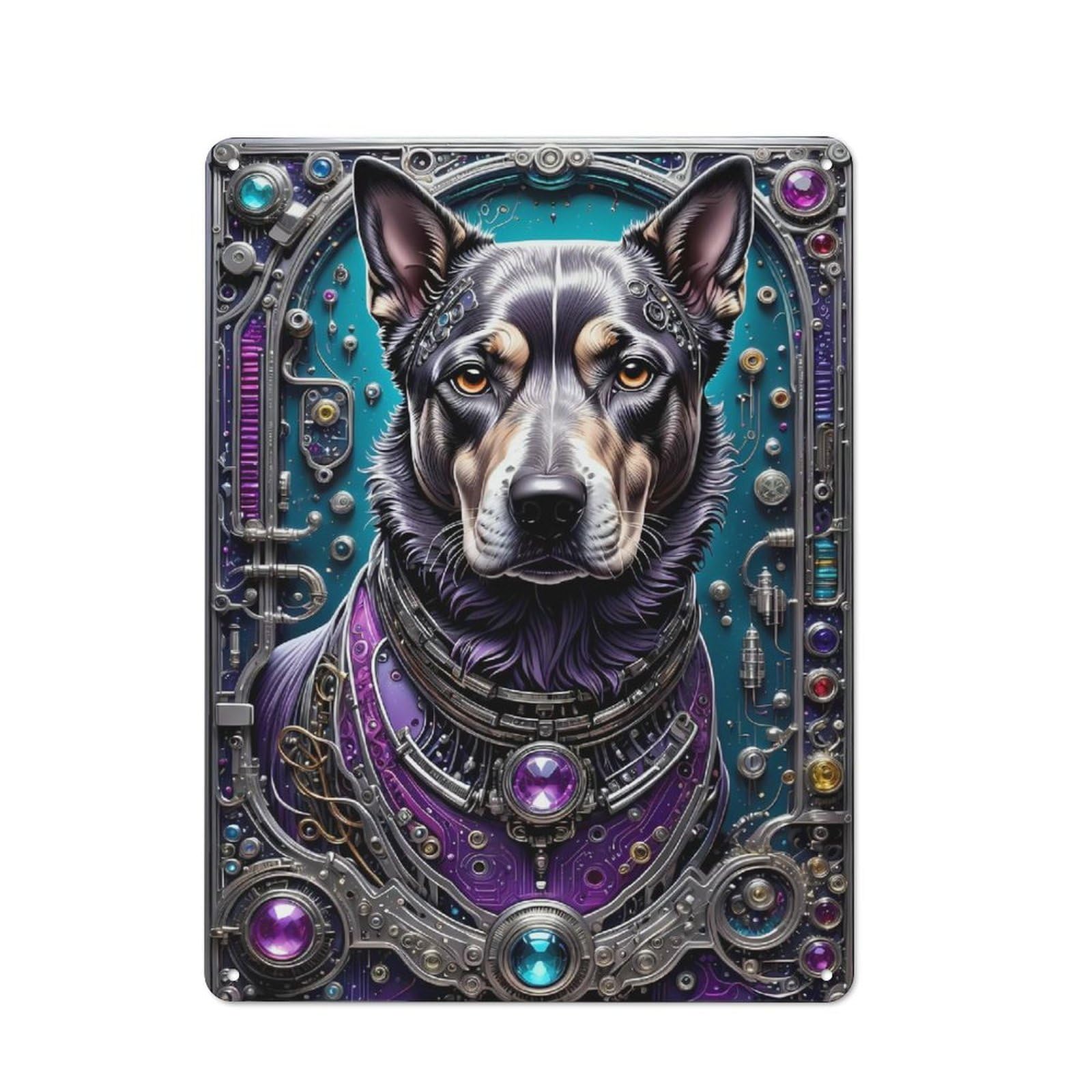 Junmoney Style-7 Vintage Tin Wall Sign 40X30cm Featuring Futuristic Steampunk Dog, Room Wall Plaque For Flat, Dorm Room, Lounge Or Cafe