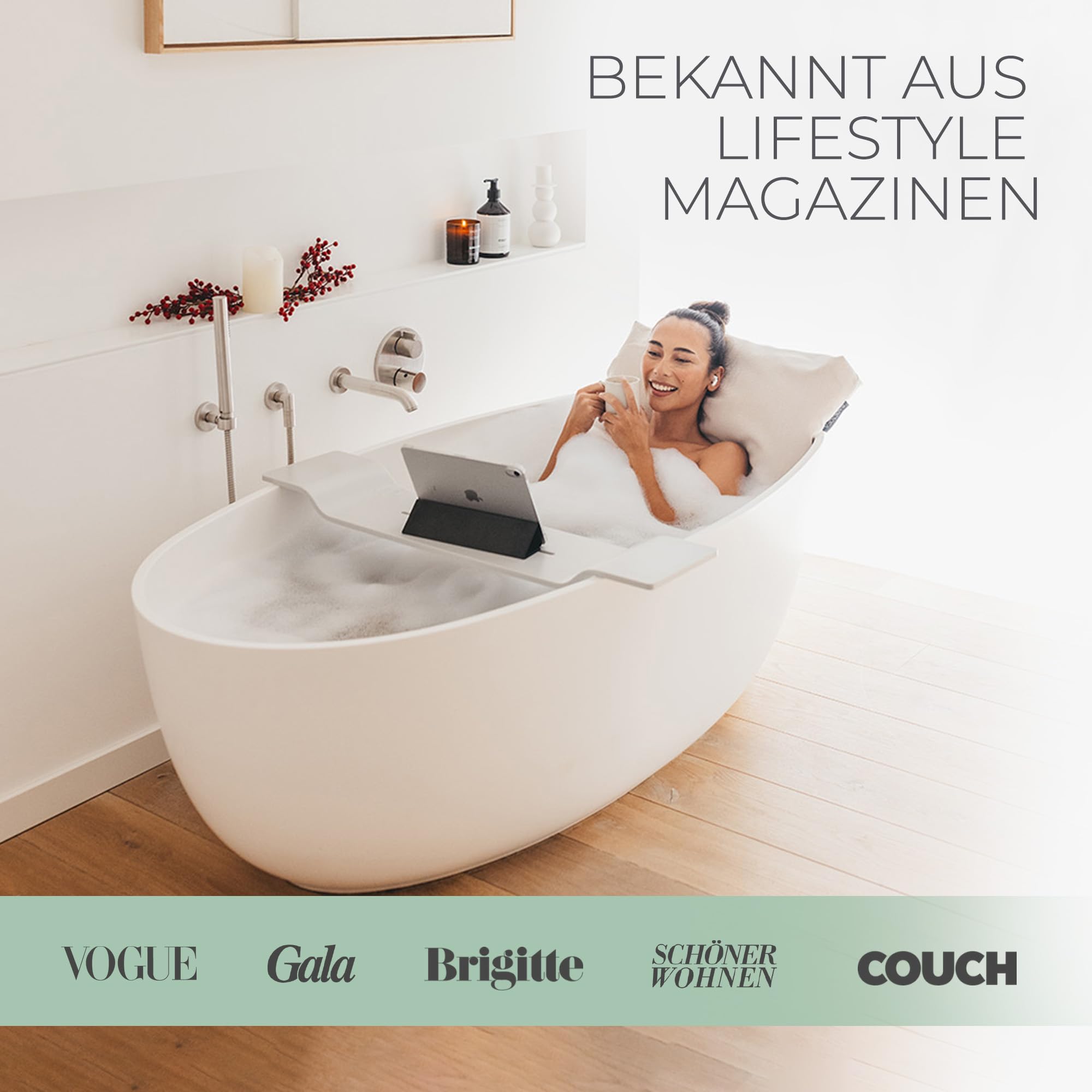 BADESOFA® Badewannen-Kissen M | Premium-Qualität | Bequemes Wannenkissen Made in EU | Bade-Polster in Grün, waschbar & schnelltrocknend | Für breite, eckige Badewannen